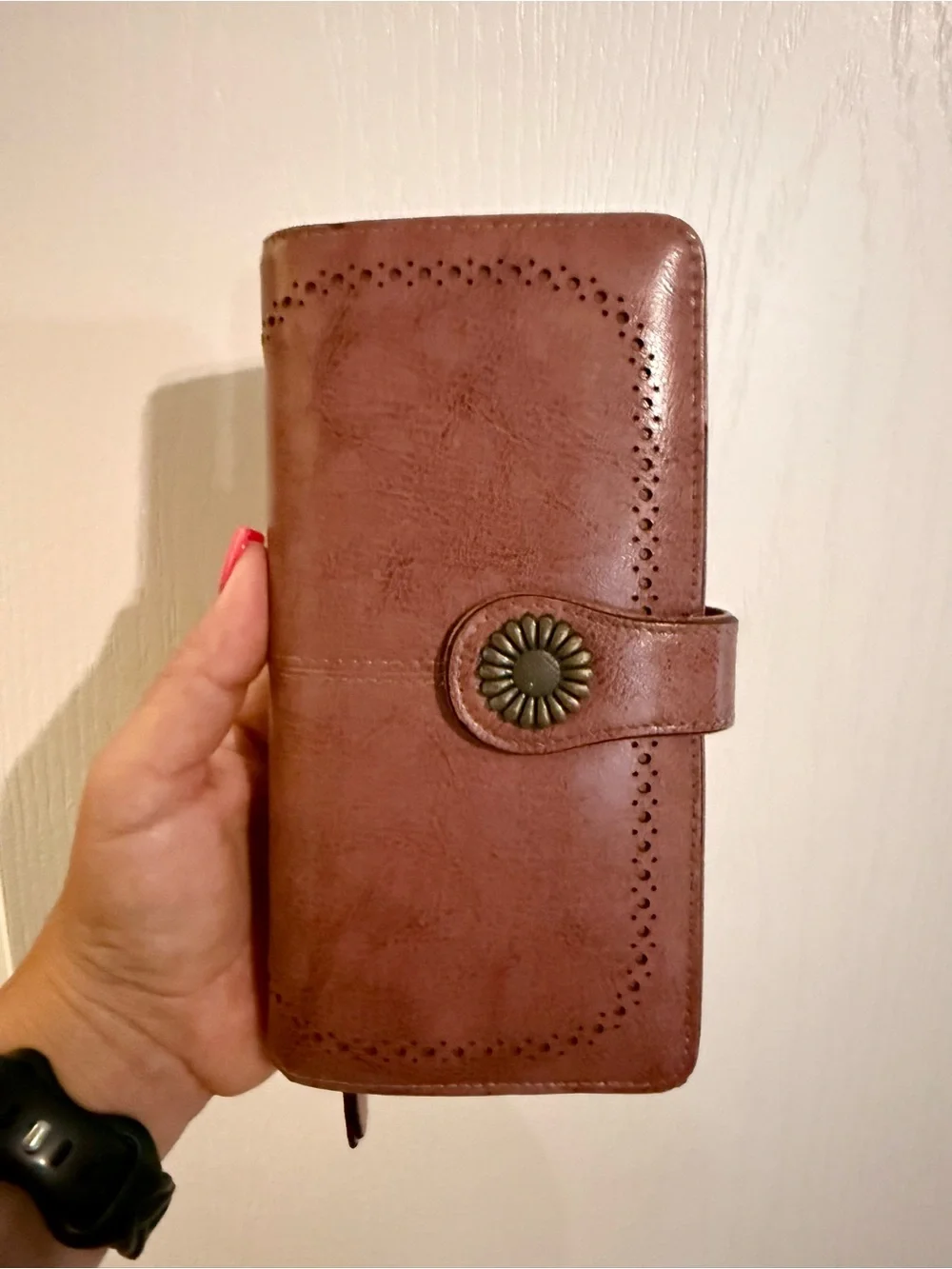 Rose Pink Faux Leather Wallet Clutch with Decorative Button